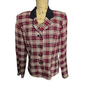 Vintage 90s Plaid Blazer Jacket Preppy Classic